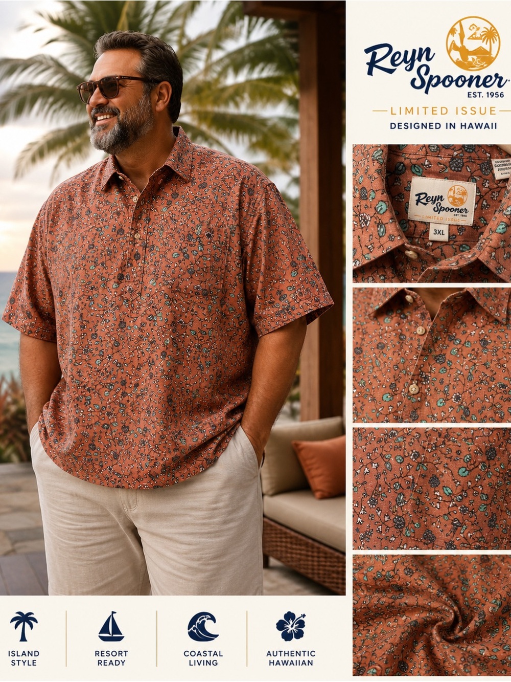 Reyn Spooner Limited Issue Floral Aloha Pullover Shirt Men’s 3XL Classic Fit